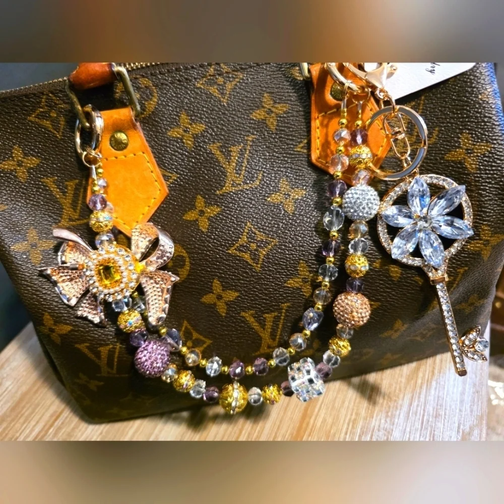 2pc Sparkling Bow and Key Handbag Charms Set